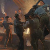 Inset of steel mill painting by Kroyer